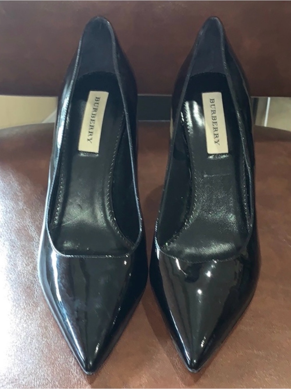 Burberry Black Patent Leather Pointed Toe Heels